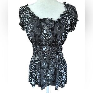 Michael Tyler Babydoll Retro‎ Y2K Style Black and White Geometric Circles- Small